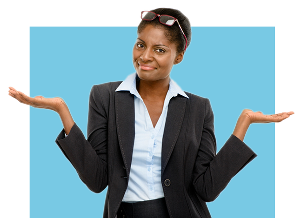 Woman shrugging in professional dress