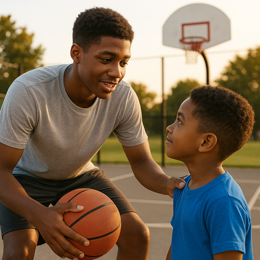 Students playing basketball
